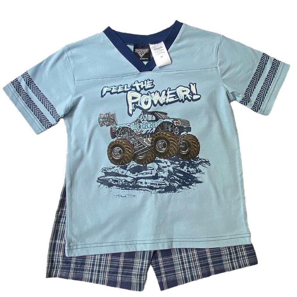 🟣 Boys Monster Jam Monster Truck Blue T-shirt and Shorts Set NWT